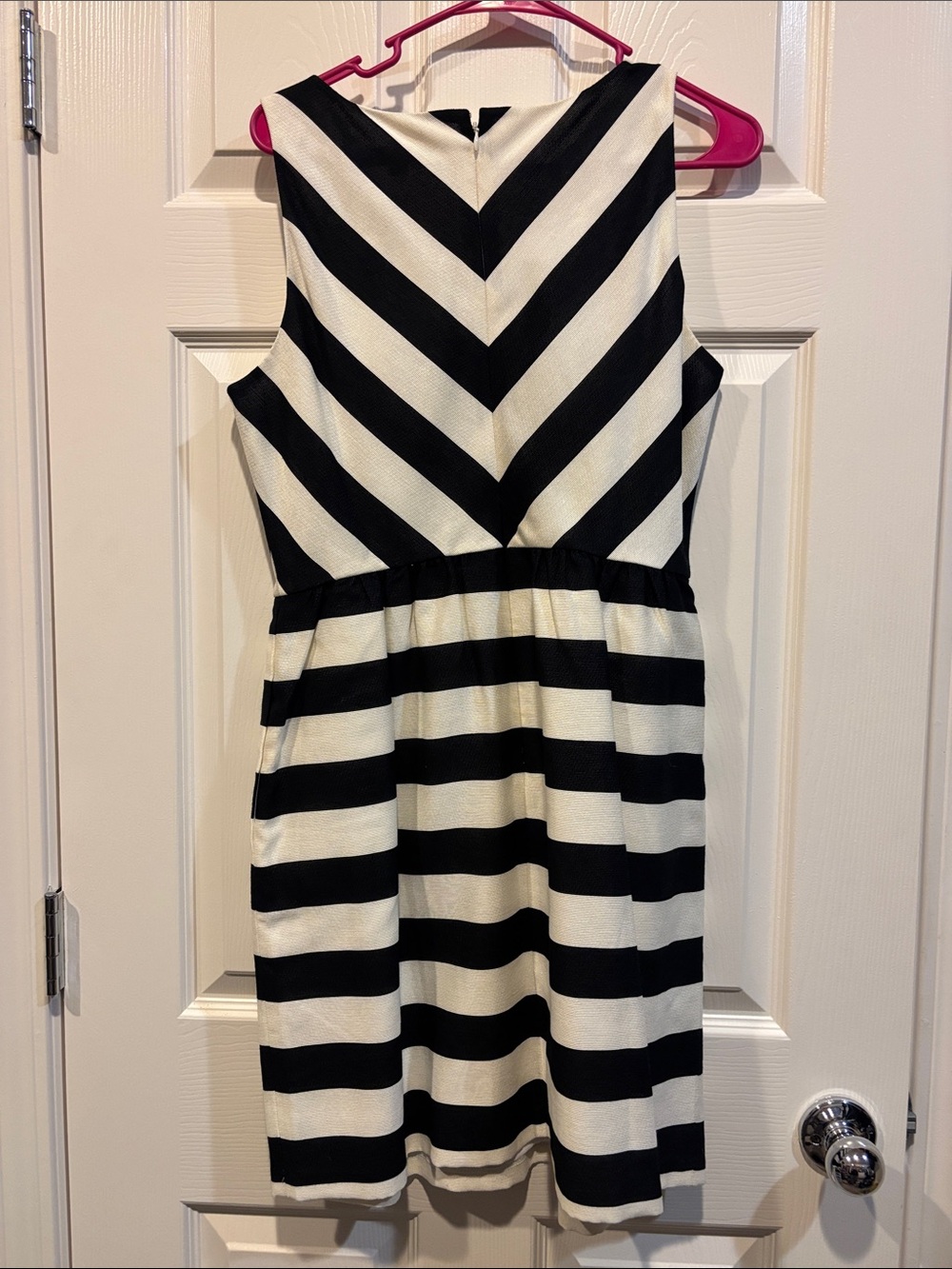 LOFT Black and White Striped V-Neck Mini Dress - Picture 3 of 3